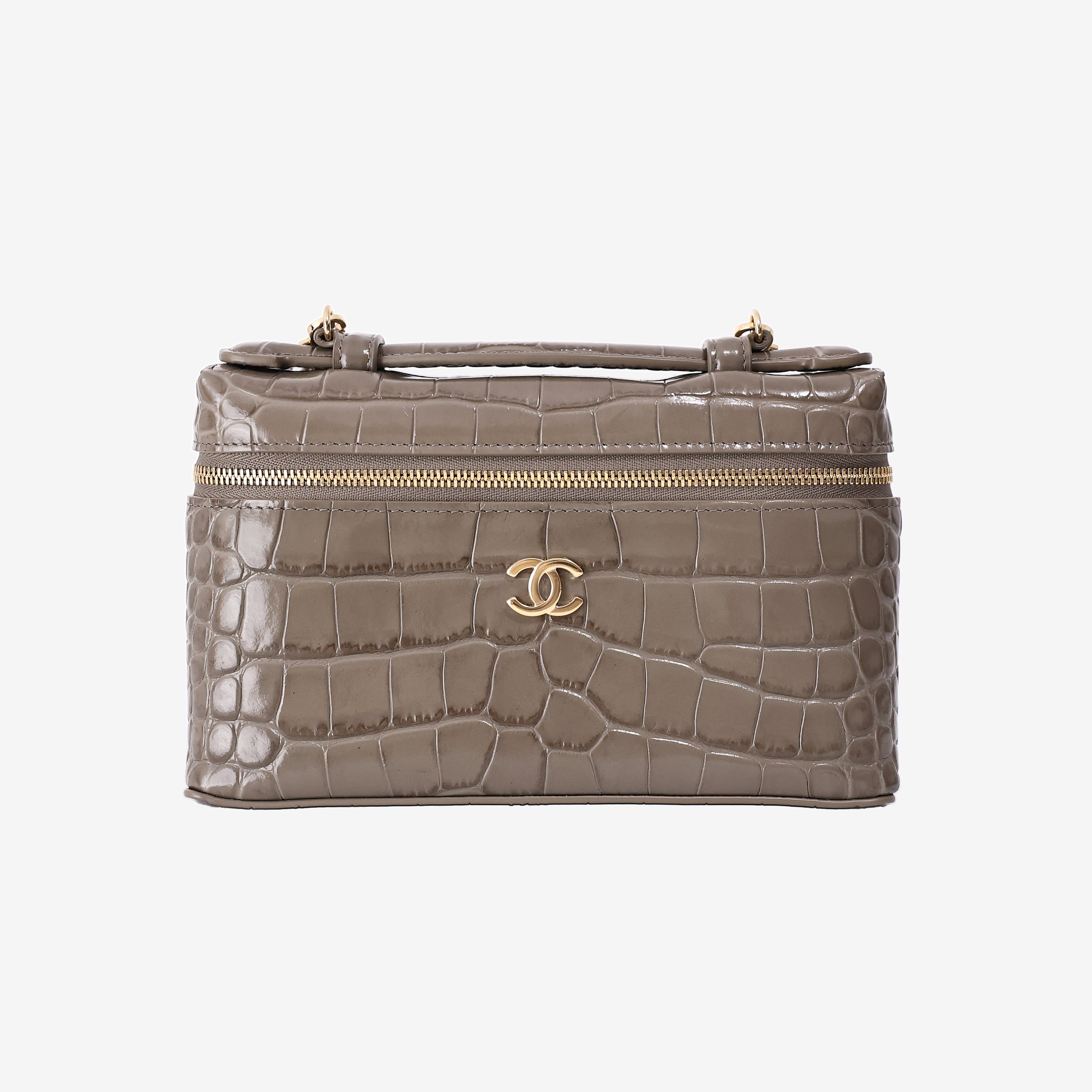 Chanel 26A Vanity Case in Khaki Crocodile-Embossed Calfskin