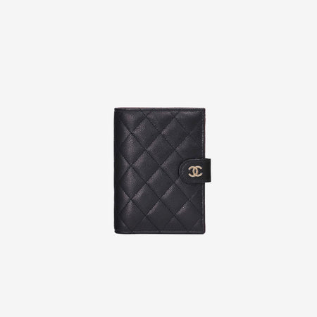 Chanel Passport Holder in Black Caviar Leather with Gold Hardware