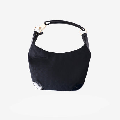 Gucci GG Canvas Hobo Bag in Black Canvas with Gold Hardware