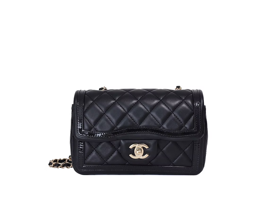 Chanel Mini Flap in Black Lambskin/Patent Leather with Gold Hardware (Contact to Enquire)
