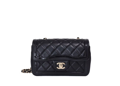 Chanel Mini Flap in Black Lambskin/Patent Leather with Gold Hardware (Contact to Enquire)