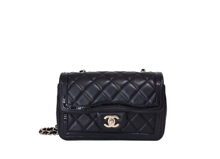 Chanel Mini Flap in Black Lambskin/Patent Leather with Gold Hardware (Contact to Enquire)