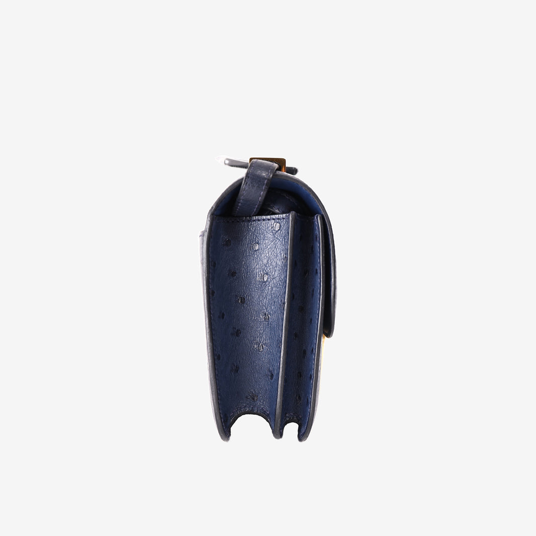 Hermès Constance 18 in Blue Ostrich Leather with Gold-Plated Hardware
