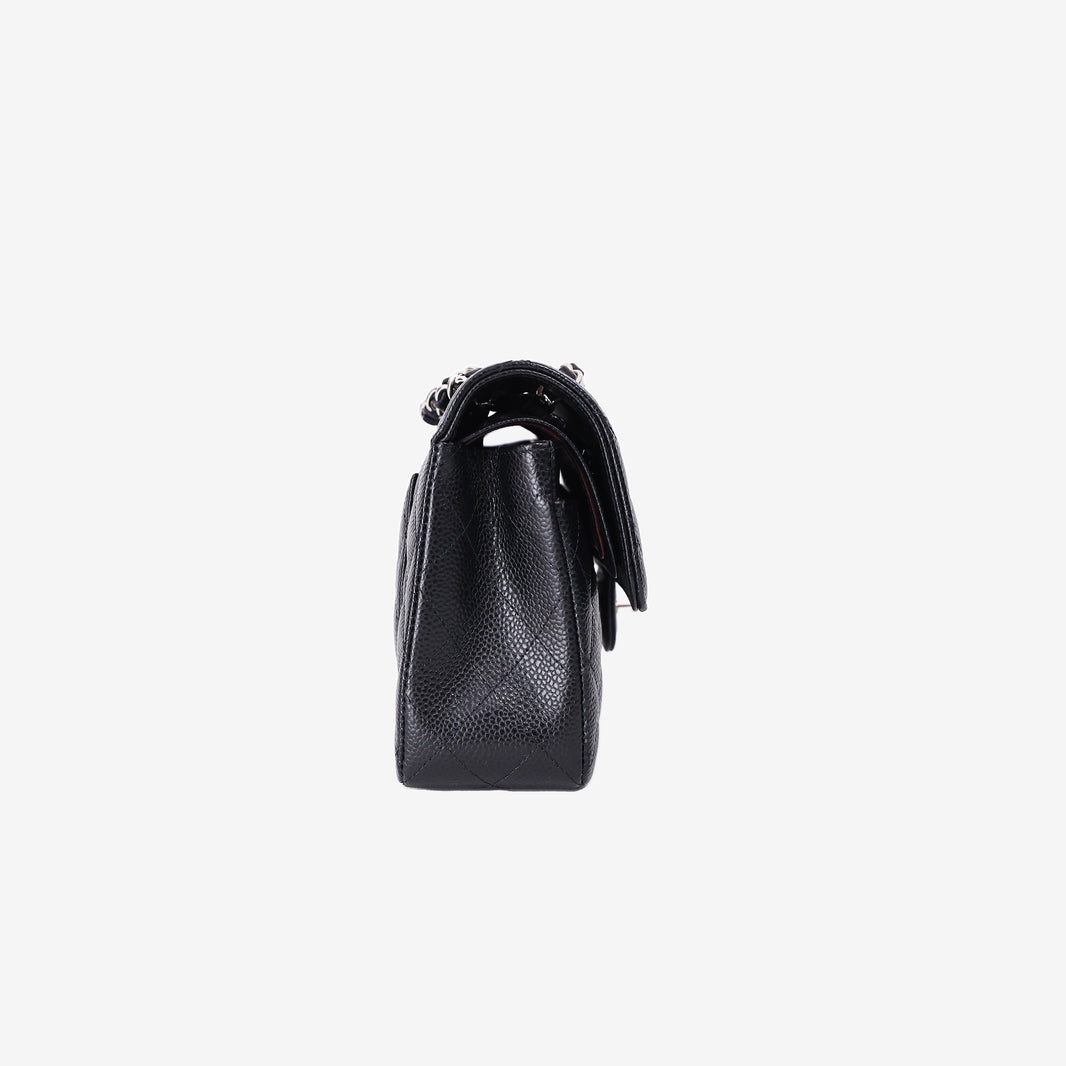 Chanel Small Classic Flap Bag in Black Caviar Leather with Silver Hardware