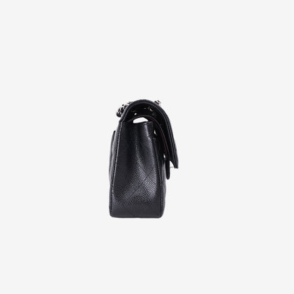 Chanel Small Classic Flap Bag in Black Caviar Leather with Silver Hardware