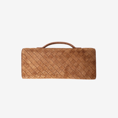 Bottega Veneta Andiamo Intrecciato Long Clutch in Brown Suede Leather with Gold Hardware