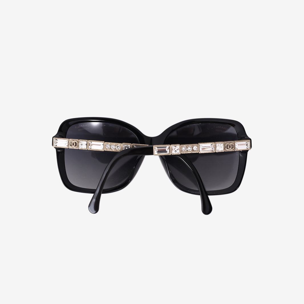 Chanel Bijou Square Sunglasses in Black/Grey Acetate with Faux Pearls