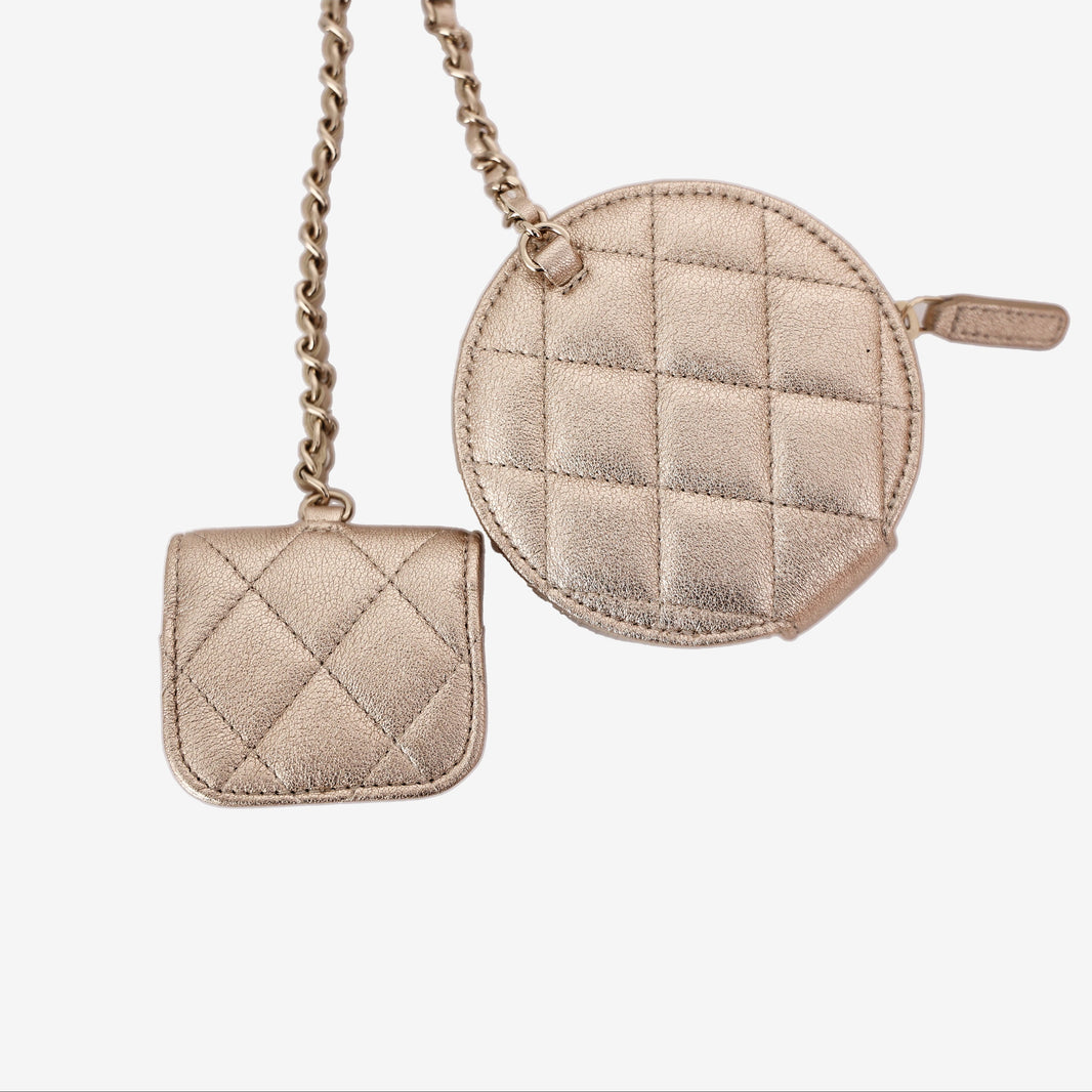 Chanel AirPods Case and Coin Purse Set in Gold Lambskin with Gold Hardware