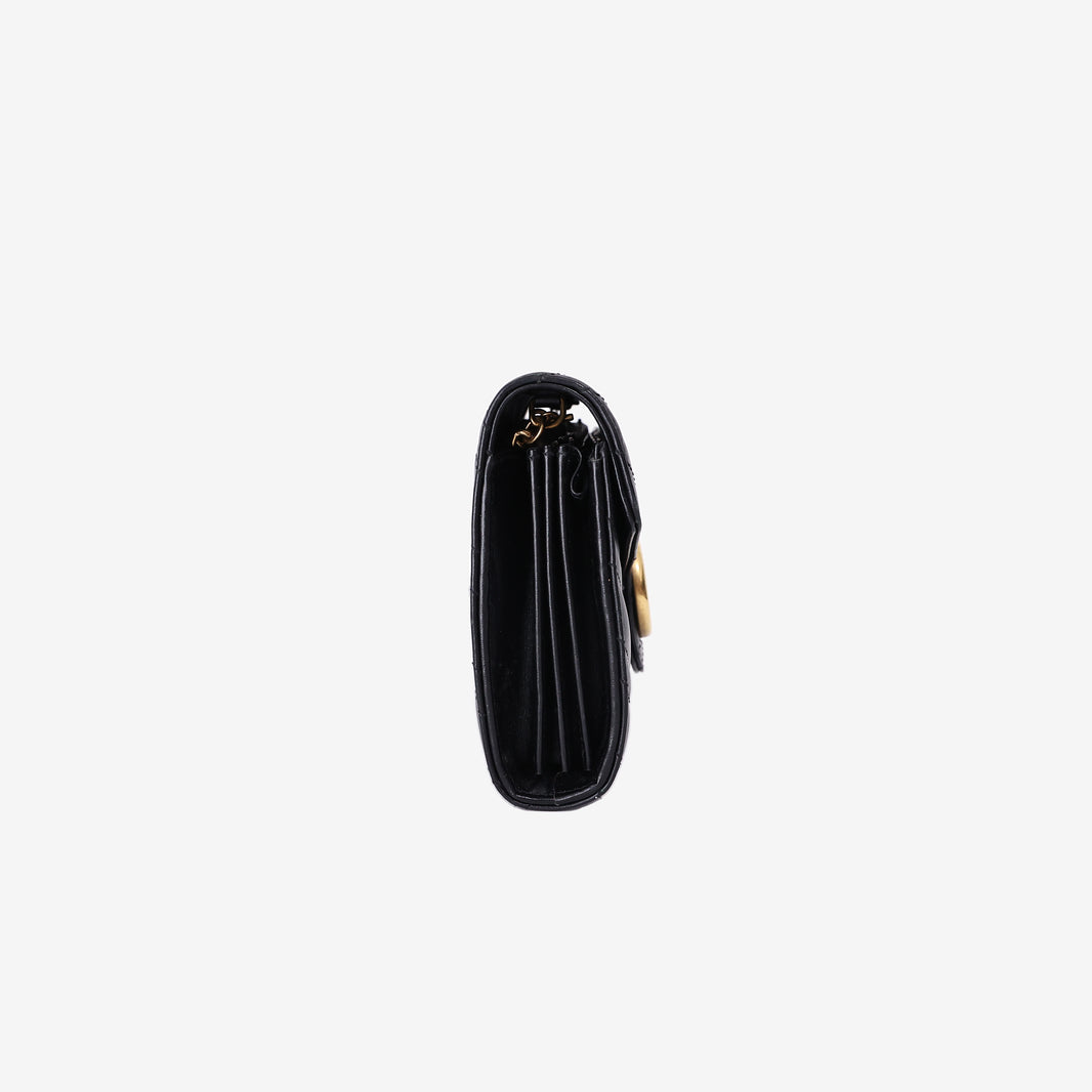 Gucci GG Marmont Wallet on Chain in Black Matelassé Lambskin Leather with Gold Hardware