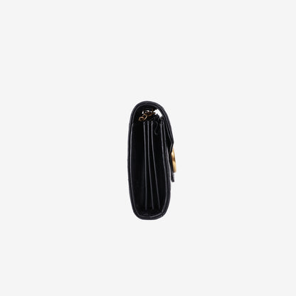 Gucci GG Marmont Wallet on Chain in Black Matelassé Lambskin Leather with Gold Hardware