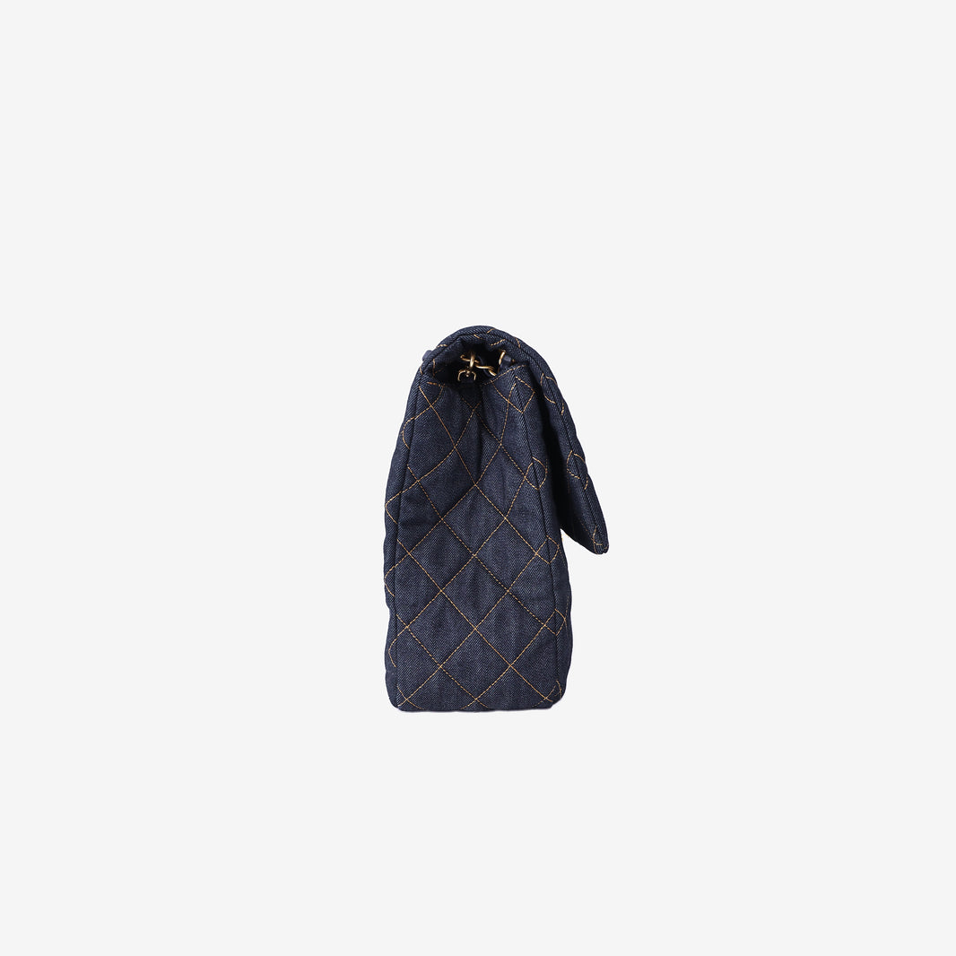 Chanel 26P Maxi Classic Flap Bag in Dark Blue Denim with Aged Gold Hardware (Contact to Enquire)