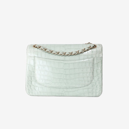 Chanel Classic Jumbo Double Flap Bag in Matte Light Green Alligator Leather with Gold Hardware