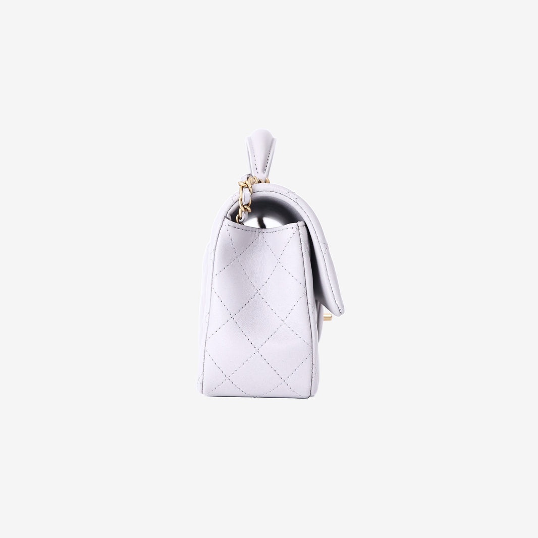 Chanel Top Handle Bag in Grey Lambskin with Gold Hardware