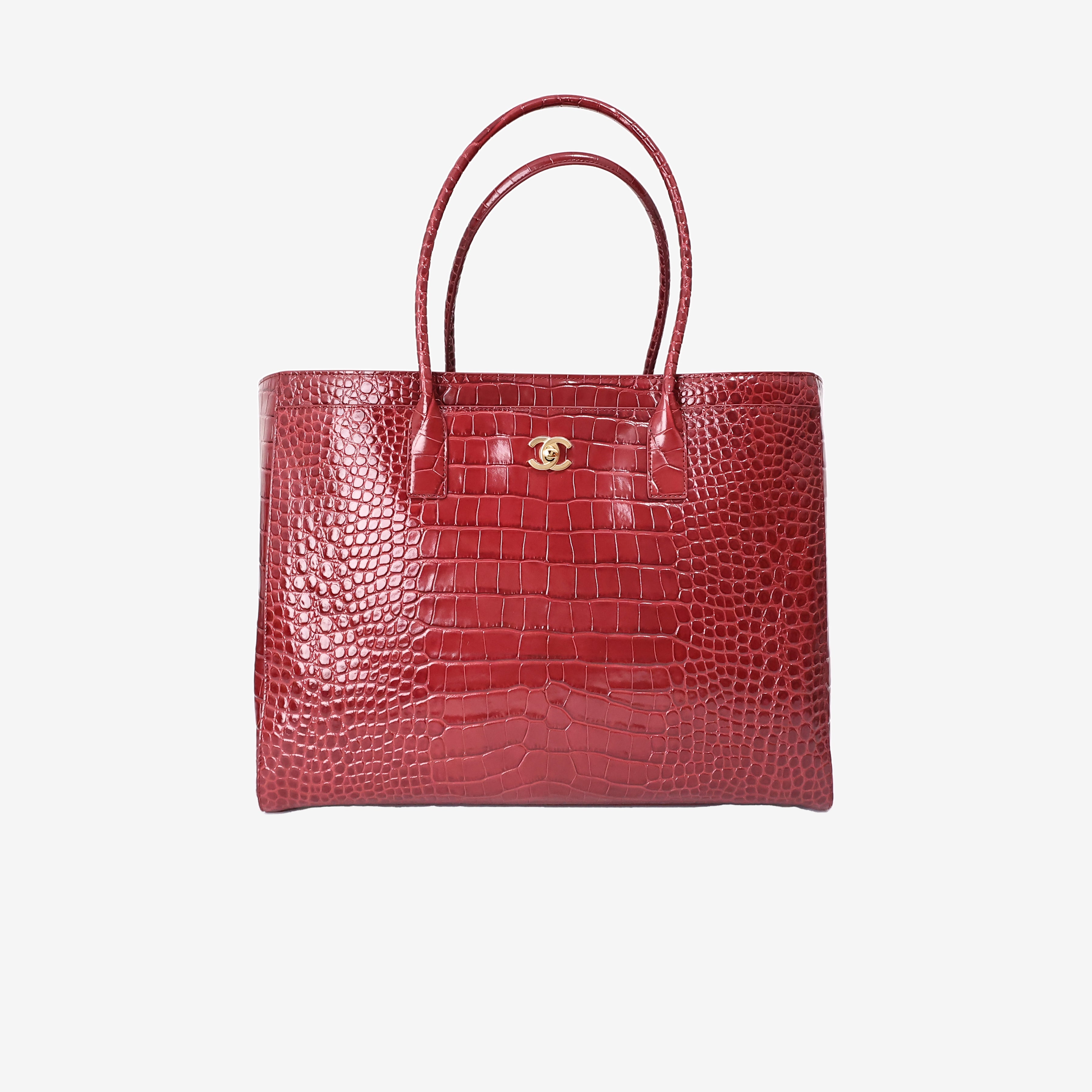 Chanel 26S Shopping Bag Large in Green Crocodile Embossed Calfskin Leather with Gold Hardware front view