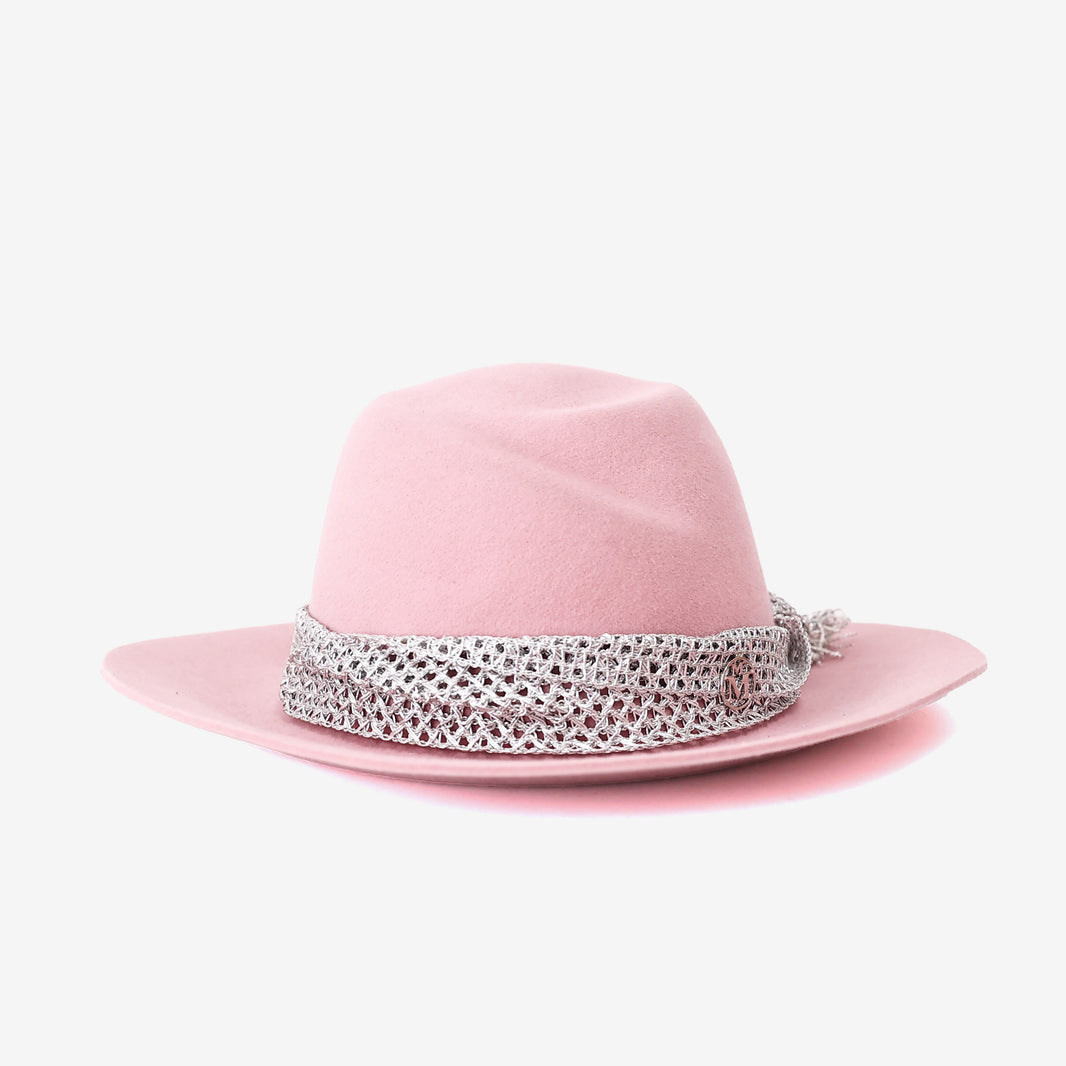 Maison Michel Paris Pink Wool Felt Fedora Hat (Size L)