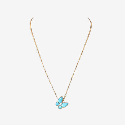 Van Cleef & Arpels Two Butterfly Pendant in 18K Yellow/White Gold with Turquoise and Diamonds