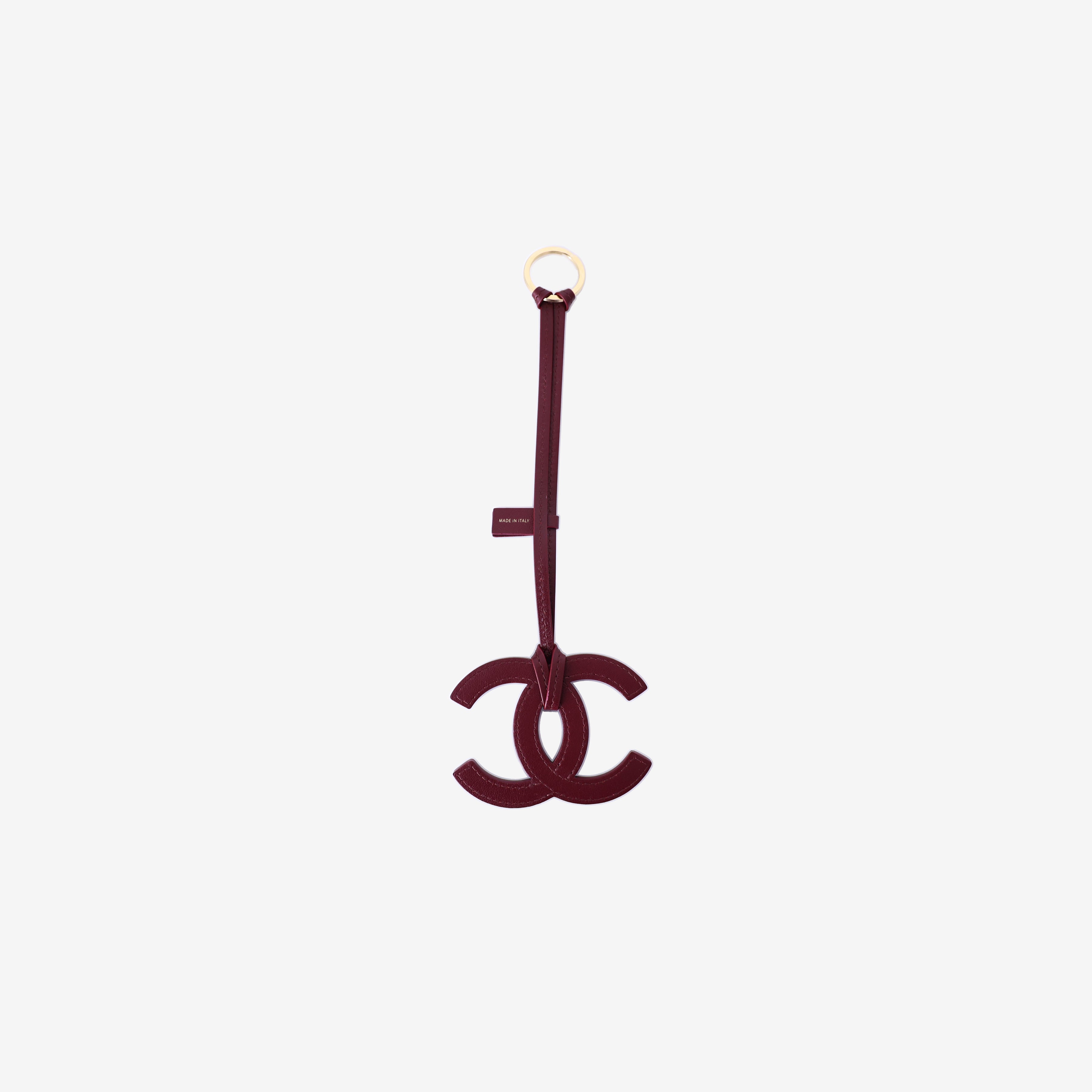 Chanel SS26 CC Logo Mini Bag Charm in Dark Burgundy Lambskin Leather with Gold Hardware back view