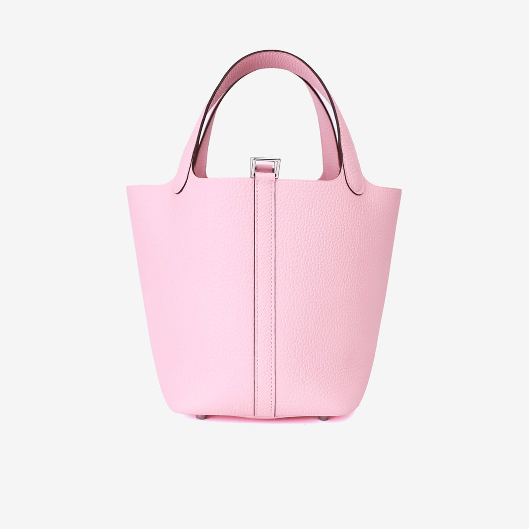 Hermès Picotin 18 in Rose Sakura Clemence Leather with Palladium Hardware front view