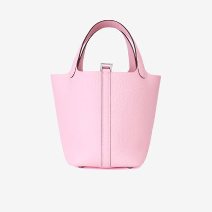 Hermès Picotin 18 in Rose Sakura Clemence Leather with Palladium Hardware front view
