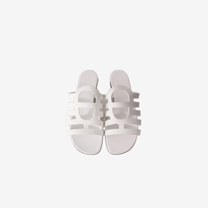 Hermès Camelia Flat Sandals in White Calfskin Leather (Size 37)