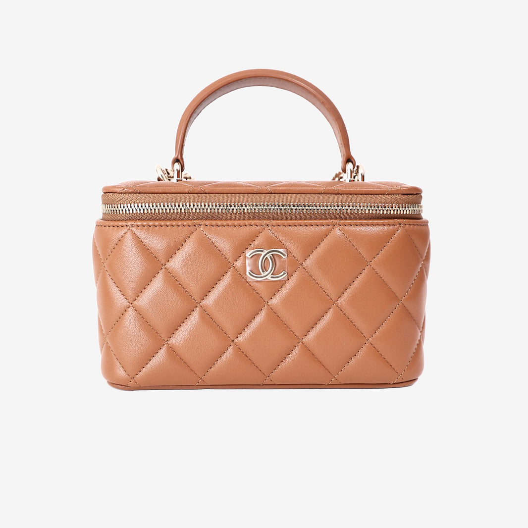 Chanel Vanity Case in Brown Lambskin with Gold Hardware