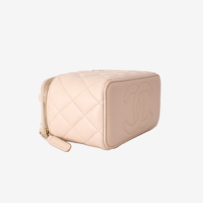 Chanel Small Top Handle Vanity Case with Chain in Pink Lambskin Leather with Gold Hardware