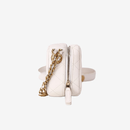 Chanel Twist Your Buttons Clutch with Chain in White Caviar Leather with Gold Hardware