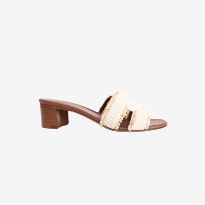 Hermès Oasis Sandals in Beige Fringed Linen Canvas (Size 38)