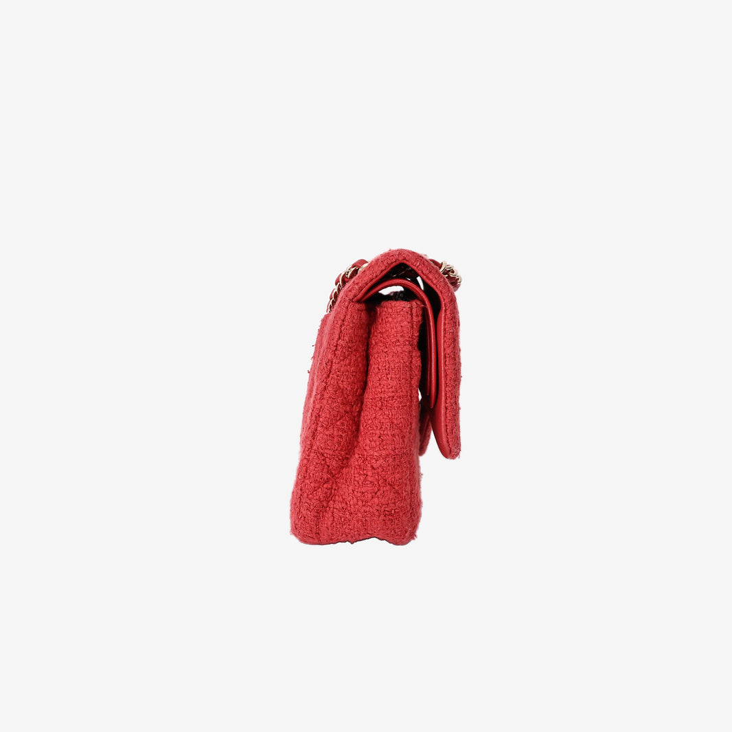 Chanel Classic Double Flap Bag in Red Tweed with Gold Hardware