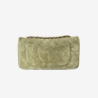 Chanel 26A Matthieu Blazy Maxi Flap Bag 32 in Khaki Suede Calfskin Leather with Gold Hardware