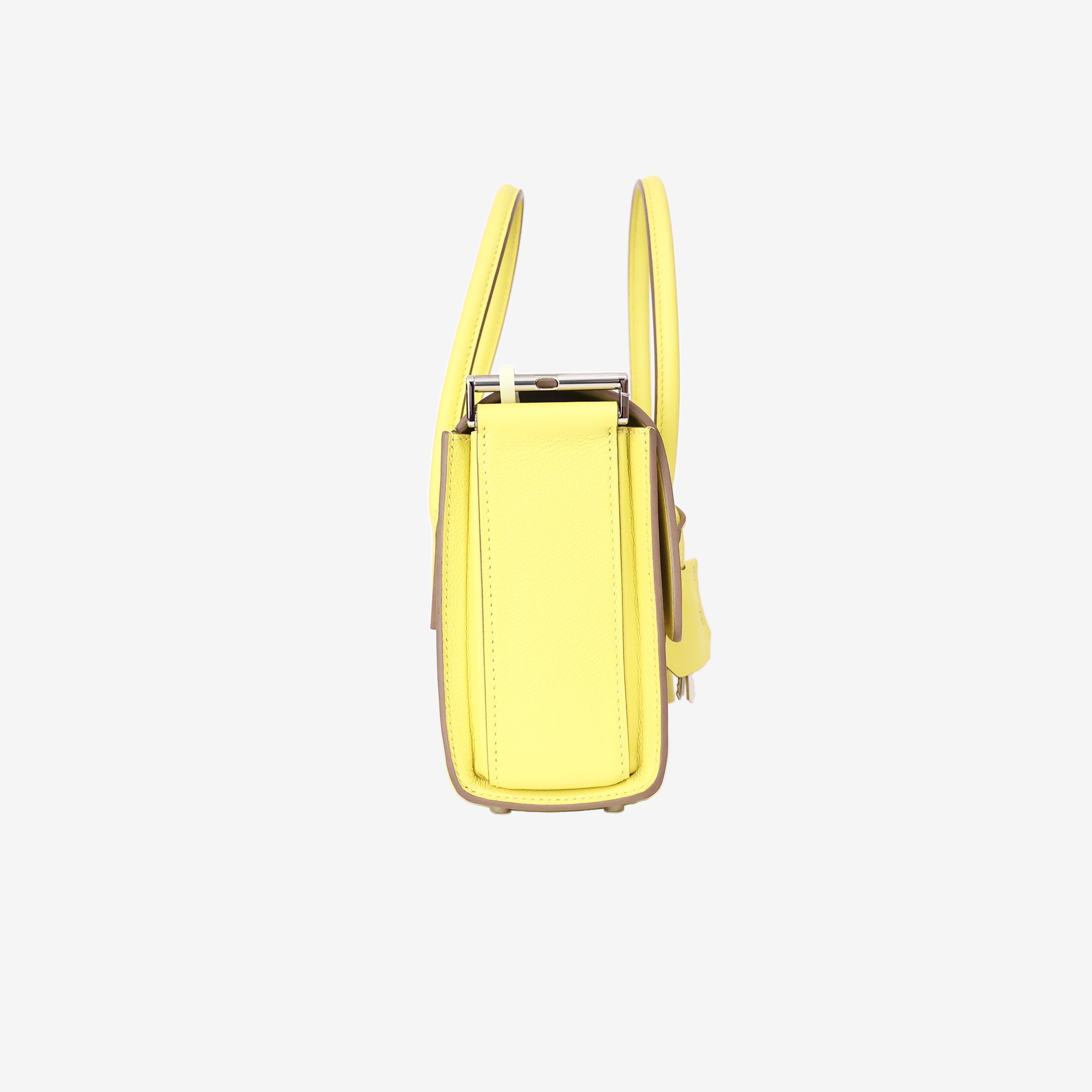 Hermès New Drag 22 in Lime Yellow Evercolor Leather with Palladium Hardware side view