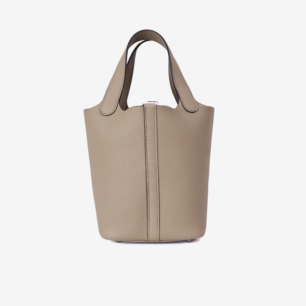 Hermès Picotin 18 in Beige de Weimar Clemence Leather with Palladium Hardware front view