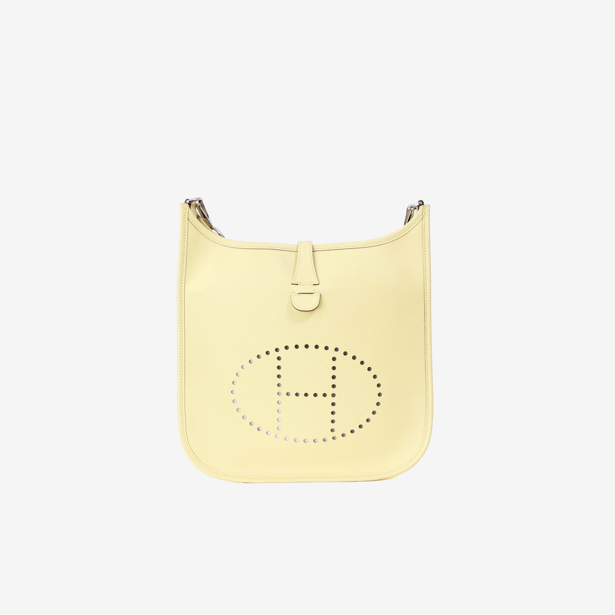 Hermès Evelyne 29 in Jaune Poussin Epsom Leather with Palladium Hardware front view