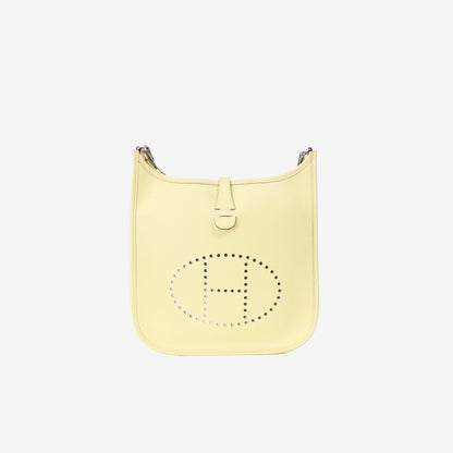 Hermès Evelyne 29 in Jaune Poussin Epsom Leather with Palladium Hardware front view