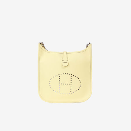 Hermès Evelyne 29 in Jaune Poussin Epsom Leather with Palladium Hardware front view