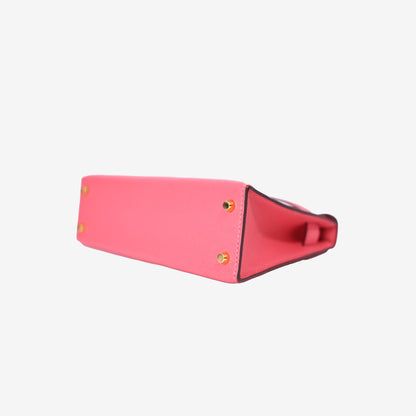 Hermès Mini Kelly 20 in Rose Lipstick Chevre Leather with Gold Hardware bottom side view