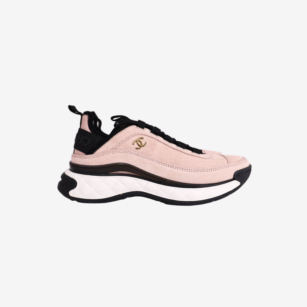Chanel 23K Sneakers in Light Pink Suede and Nylon (Size 38)