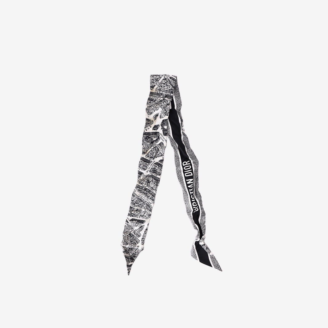 Christian Dior Plan de Paris Mitzah Scarf in White and Black Silk