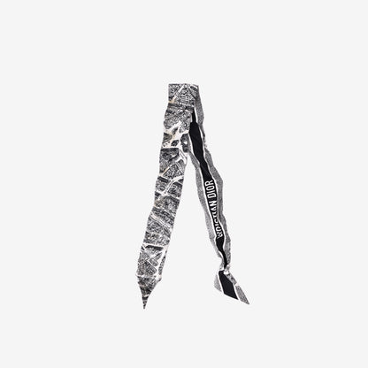 Christian Dior Plan de Paris Mitzah Scarf in White and Black Silk