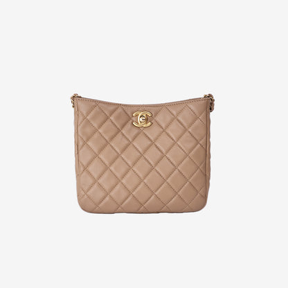 Chanel Pearl Crush Hobo Bag in Beige Lambskin Leather with Gold Hardware