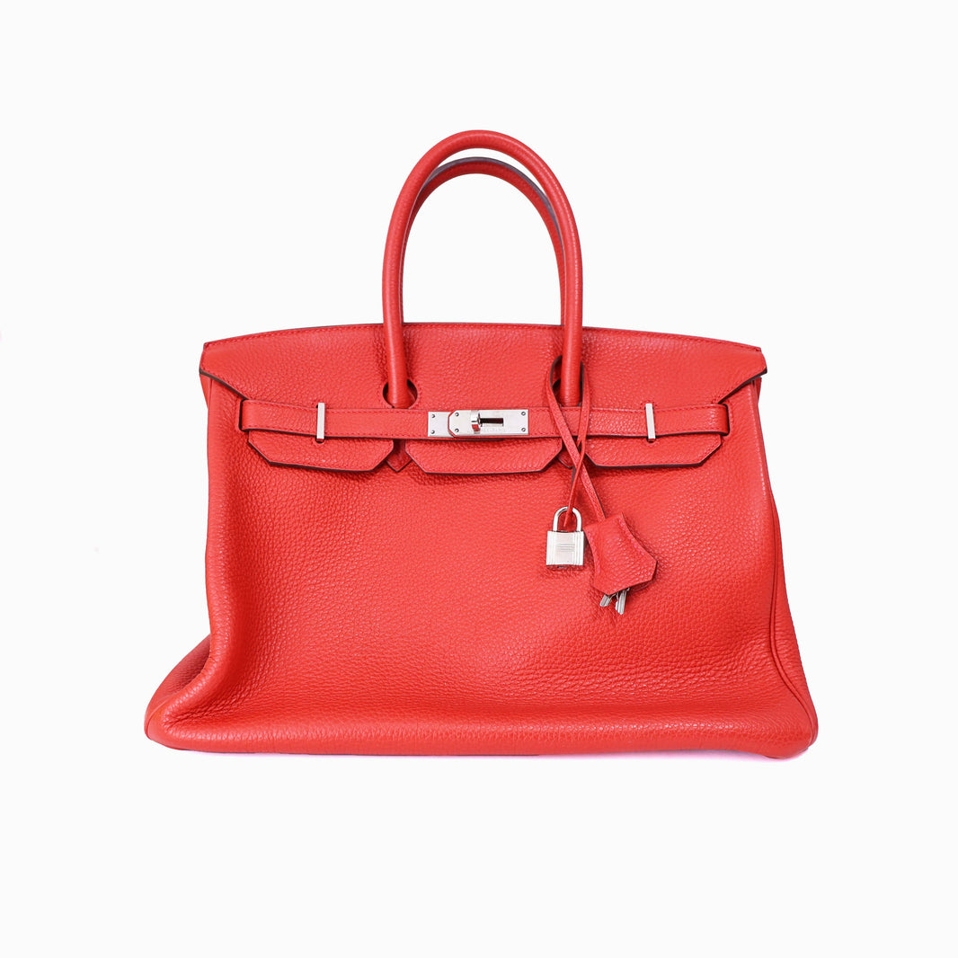 Hermès Birkin 35 in Red Epsom Leather with Palladium Hardware front view