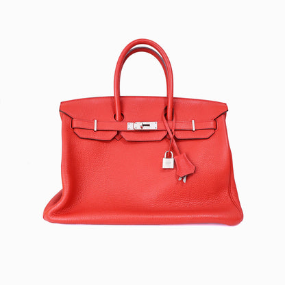 Hermès Birkin 35 in Red Epsom Leather with Palladium Hardware front view