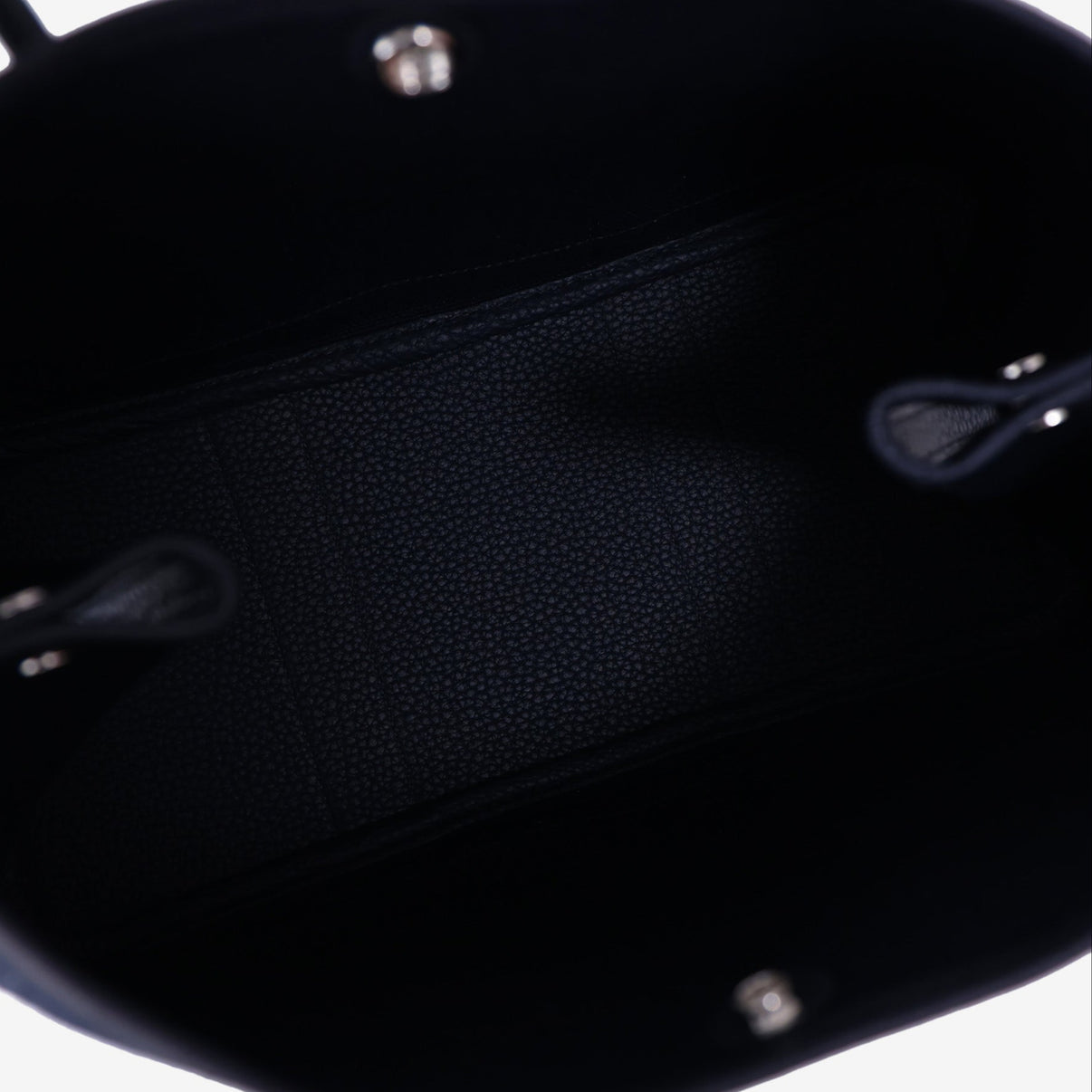 Hermès Garden Party 30 in Bleu Indigo Toile Canvas with Palladium Hardware interior view