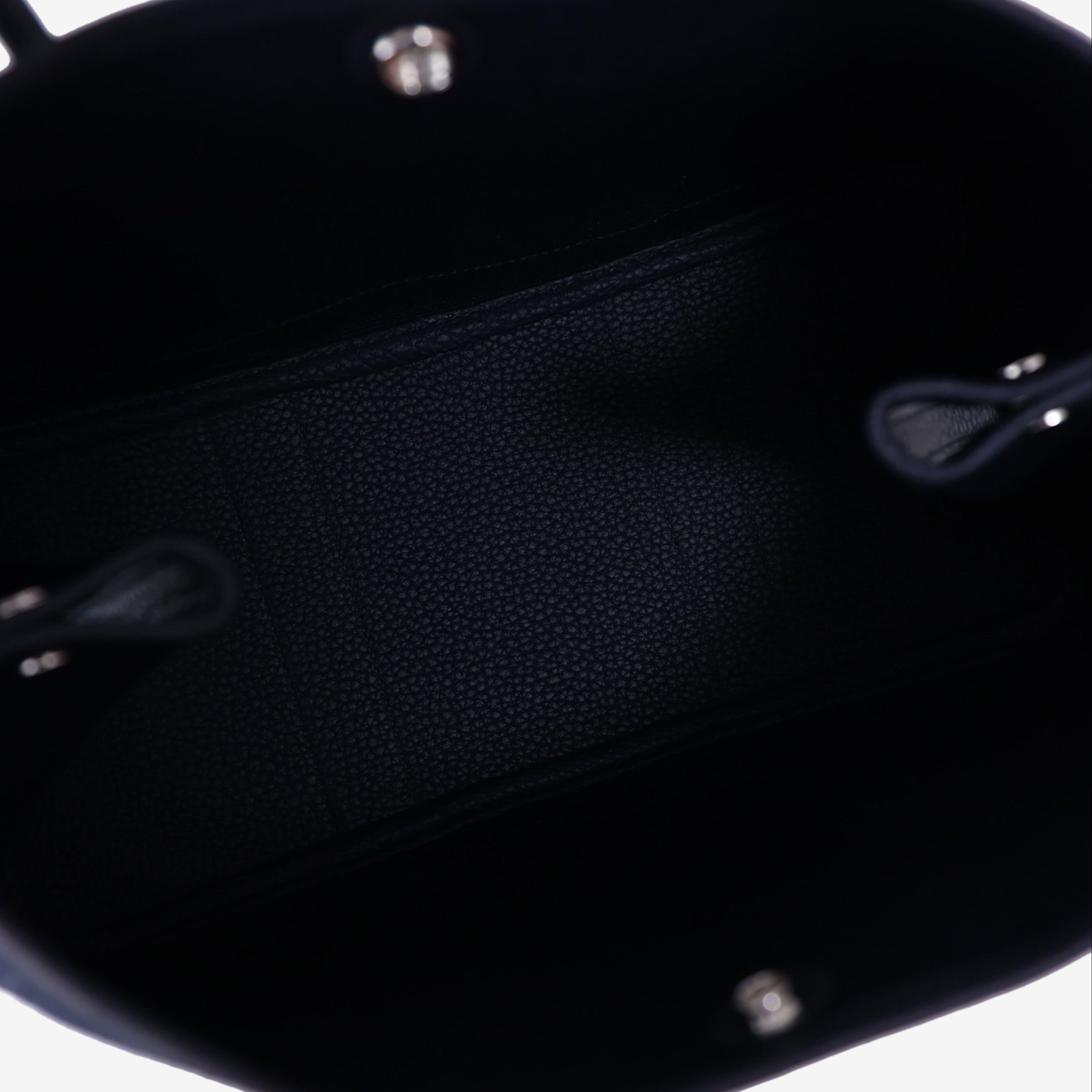 Hermès Garden Party 30 in Bleu Indigo Toile Canvas with Palladium Hardware interior view