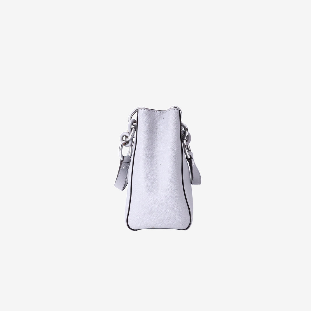 Michael Kors Cynthia Small Saffiano Satchel in Light Purple Saffiano Leather with Silver Hardware