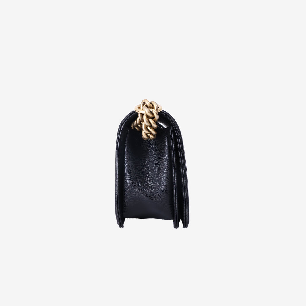 Chanel Boy Bag Medium in Black Caviar Leather with Gold Hardware