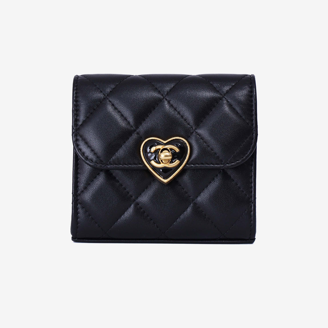 Chanel Coco Love Clutch on Chain in Black Lambskin Leather with Gold Hardware