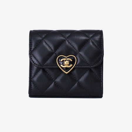 Chanel Coco Love Clutch on Chain in Black Lambskin Leather with Gold Hardware