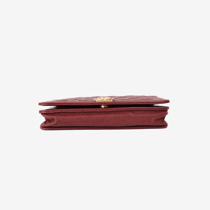 Chanel Boy Wallet on Chain in Burgundy Caviar Leather with Gold Hardware