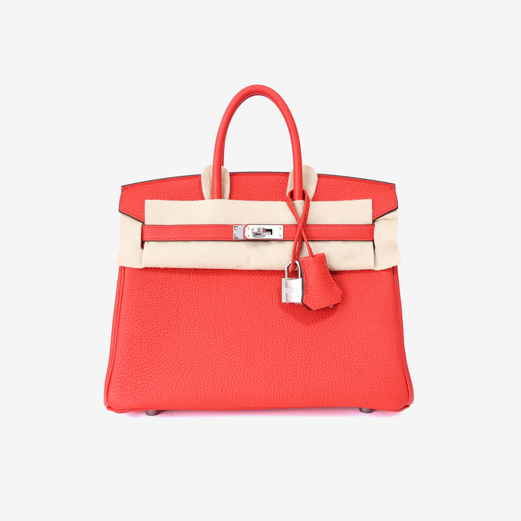 Hermès Birkin 25 in Rouge de Cœur Togo Leather with Palladium Hardware front view
